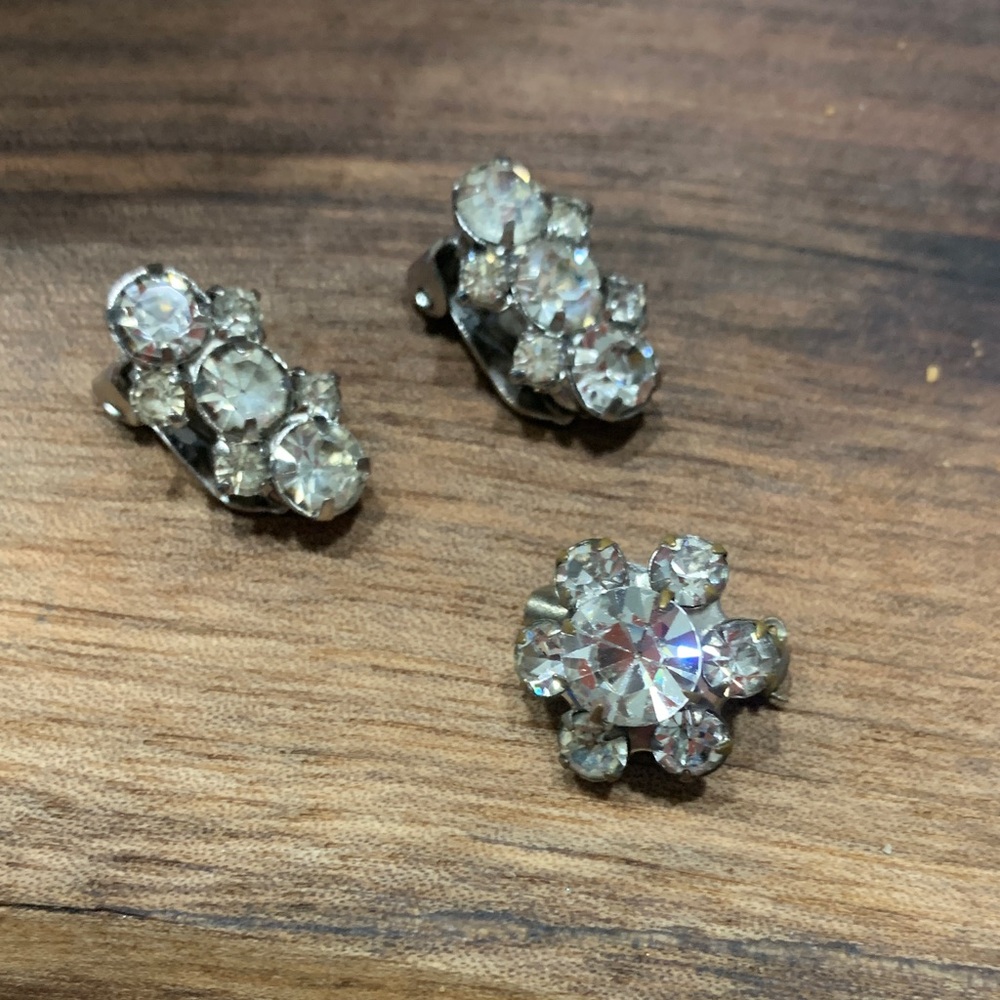 Vintage Dazzling Crystal Clip-On Earrings and Brooch